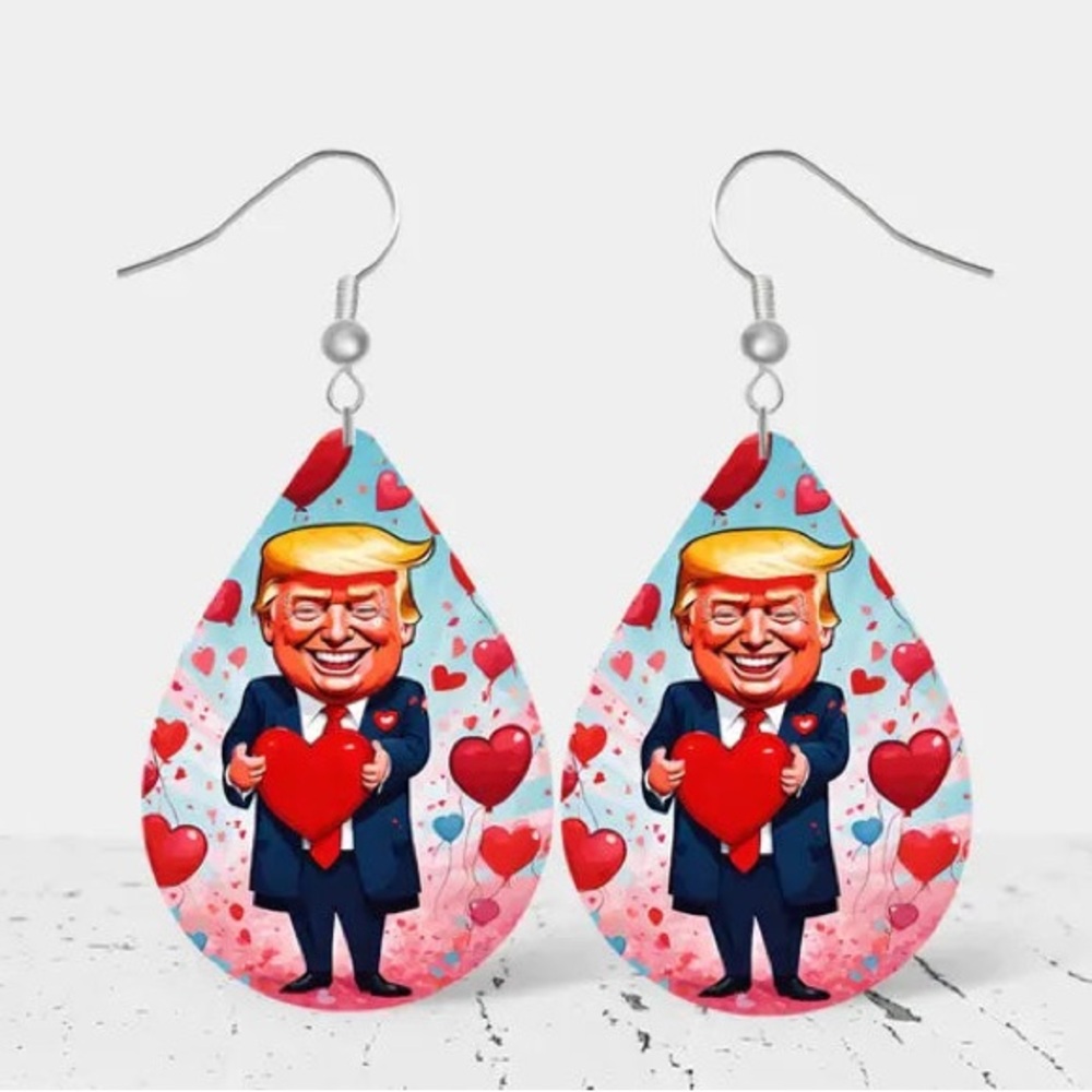 Trump Heart Design Teardrop Earrings